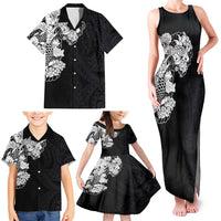 Hawaiian and Japanese Together Family Matching Tank Maxi Dress and Hawaiian Shirt Japanese Koi Fish Tattoo and Kakau Pattern Black Color LT03 - Polynesian Pride