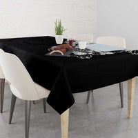 Hawaiian and Japanese Together Tablecloth Japanese Koi Fish Tattoo and Kakau Pattern Black Color