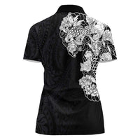 Hawaiian and Japanese Together Women Polo Shirt Japanese Koi Fish Tattoo and Kakau Pattern Black Color LT03 - Polynesian Pride