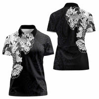 Hawaiian and Japanese Together Women Polo Shirt Japanese Koi Fish Tattoo and Kakau Pattern Black Color LT03 - Polynesian Pride