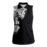 Hawaiian and Japanese Together Women Sleeveless Polo Shirt Japanese Koi Fish Tattoo and Kakau Pattern Black Color LT03 Female Black - Polynesian Pride