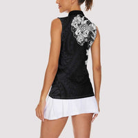 Hawaiian and Japanese Together Women Sleeveless Polo Shirt Japanese Koi Fish Tattoo and Kakau Pattern Black Color LT03 - Polynesian Pride