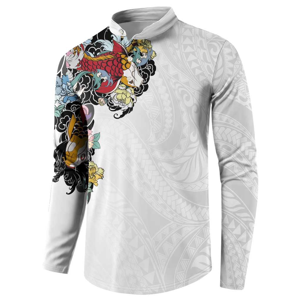 Hawaiian and Japanese Together Button Sweatshirt Colorful Traditional Japanese Tattoo and Kakau Pattern White Color LT03 - Polynesian Pride