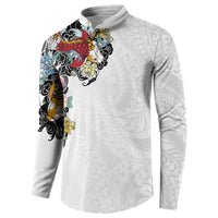 Hawaiian and Japanese Together Button Sweatshirt Colorful Traditional Japanese Tattoo and Kakau Pattern White Color LT03 - Polynesian Pride