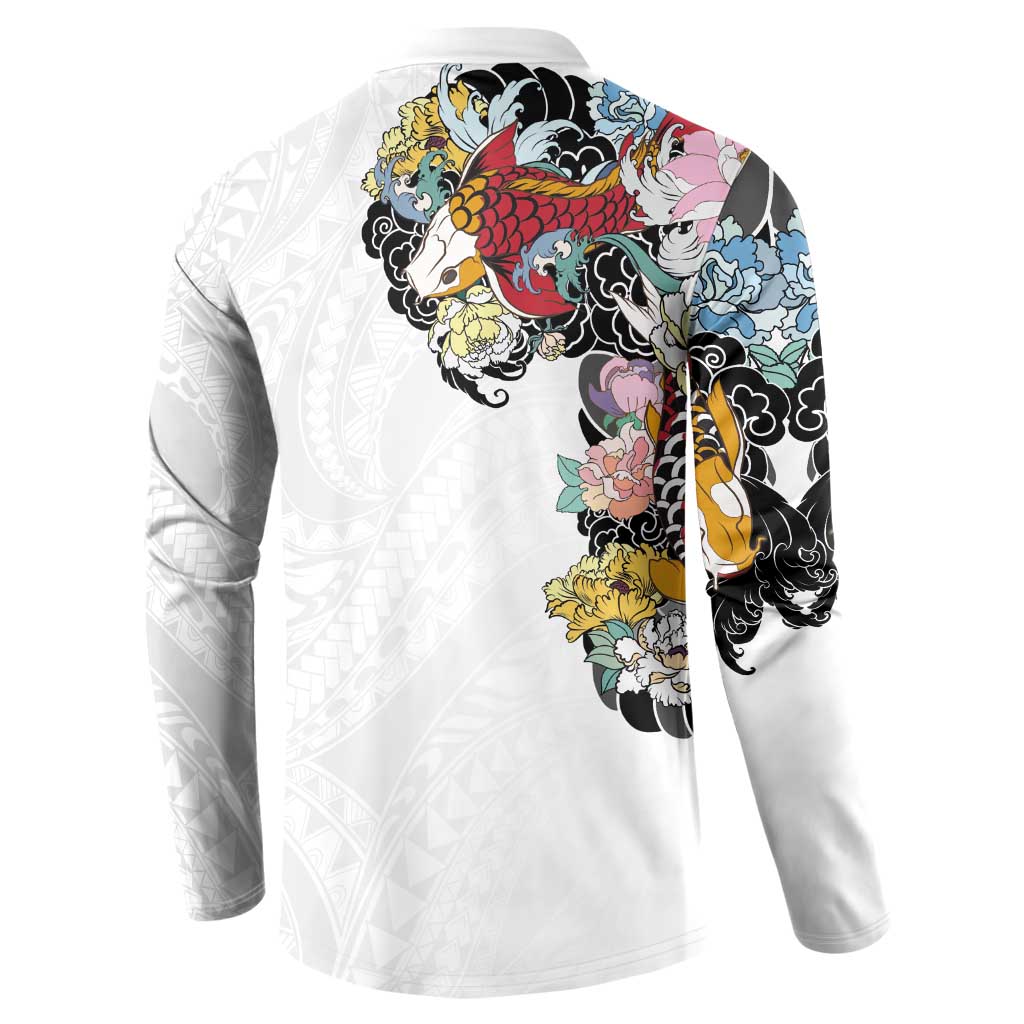 Hawaiian and Japanese Together Button Sweatshirt Colorful Traditional Japanese Tattoo and Kakau Pattern White Color LT03 - Polynesian Pride
