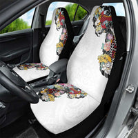 Hawaiian and Japanese Together Car Seat Cover Colorful Traditional Japanese Tattoo and Kakau Pattern White Color LT03 - Polynesian Pride