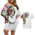 Hawaiian and Japanese Together Couples Matching Off Shoulder Short Dress and Hawaiian Shirt Colorful Traditional Japanese Tattoo and Kakau Pattern White Color