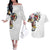 Hawaiian and Japanese Together Couples Matching Off The Shoulder Long Sleeve Dress and Hawaiian Shirt Colorful Traditional Japanese Tattoo and Kakau Pattern White Color