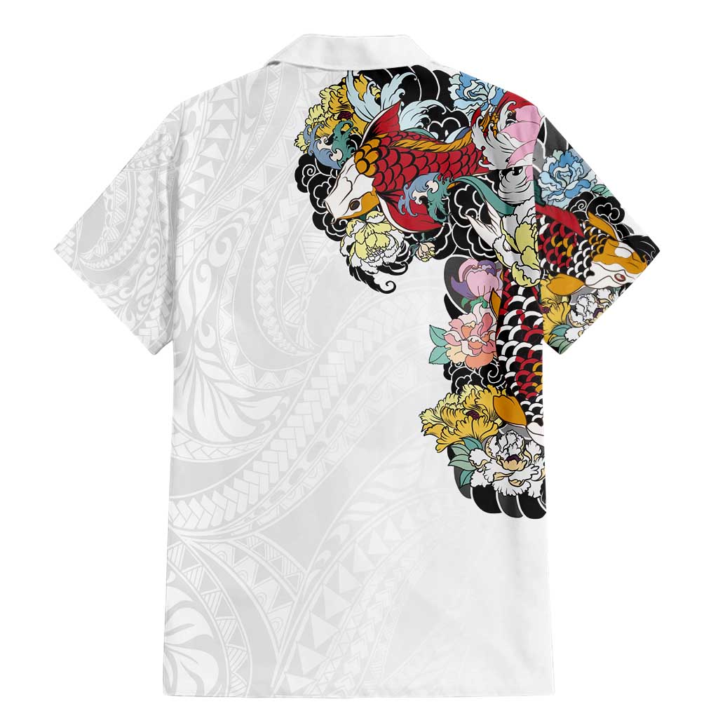 Hawaiian and Japanese Together Family Matching Mermaid Dress and Hawaiian Shirt Colorful Traditional Japanese Tattoo and Kakau Pattern White Color LT03 - Polynesian Pride