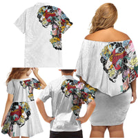 Hawaiian and Japanese Together Family Matching Off Shoulder Short Dress and Hawaiian Shirt Colorful Traditional Japanese Tattoo and Kakau Pattern White Color LT03 - Polynesian Pride