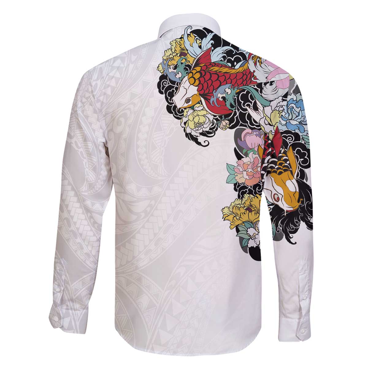 Hawaiian and Japanese Together Family Matching Off Shoulder Short Dress and Hawaiian Shirt Colorful Traditional Japanese Tattoo and Kakau Pattern White Color LT03 - Polynesian Pride