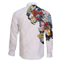 Hawaiian and Japanese Together Family Matching Off Shoulder Short Dress and Hawaiian Shirt Colorful Traditional Japanese Tattoo and Kakau Pattern White Color LT03 - Polynesian Pride