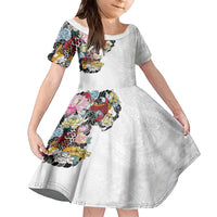 Hawaiian and Japanese Together Family Matching Puletasi and Hawaiian Shirt Colorful Traditional Japanese Tattoo and Kakau Pattern White Color LT03 Daughter's Dress White - Polynesian Pride