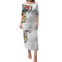Hawaiian and Japanese Together Family Matching Puletasi and Hawaiian Shirt Colorful Traditional Japanese Tattoo and Kakau Pattern White Color LT03 Mom's Dress White - Polynesian Pride