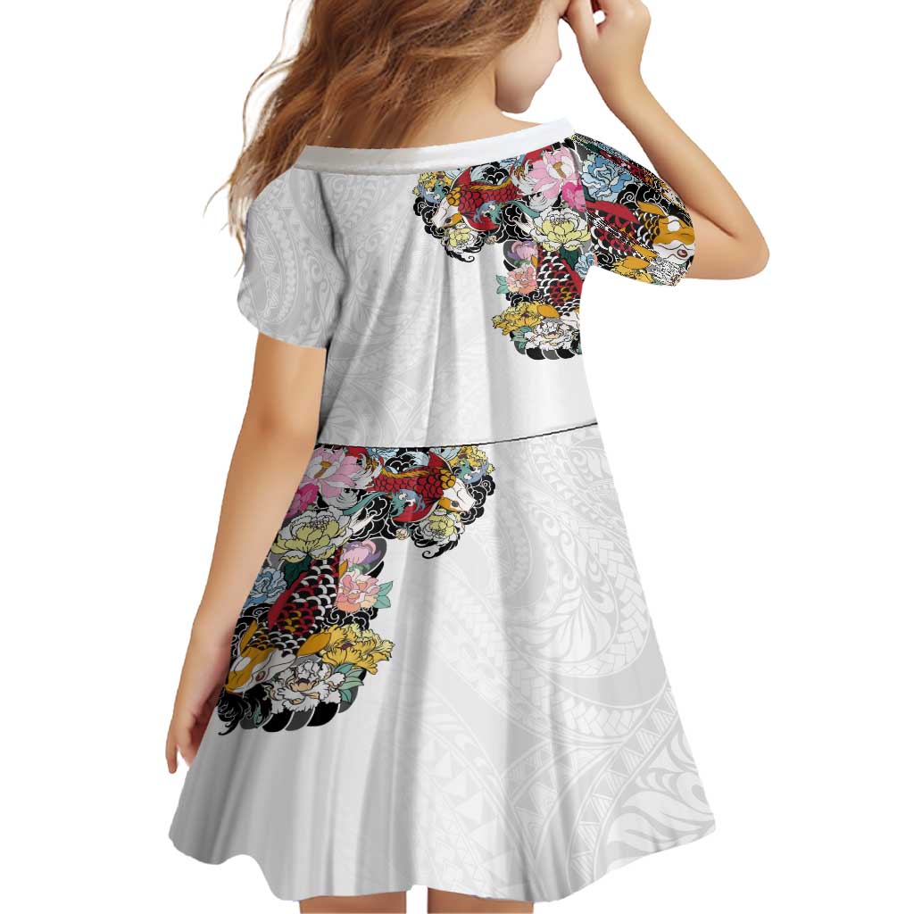 Hawaiian and Japanese Together Family Matching Tank Maxi Dress and Hawaiian Shirt Colorful Traditional Japanese Tattoo and Kakau Pattern White Color LT03 - Polynesian Pride