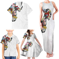 Hawaiian and Japanese Together Family Matching Tank Maxi Dress and Hawaiian Shirt Colorful Traditional Japanese Tattoo and Kakau Pattern White Color LT03 - Polynesian Pride