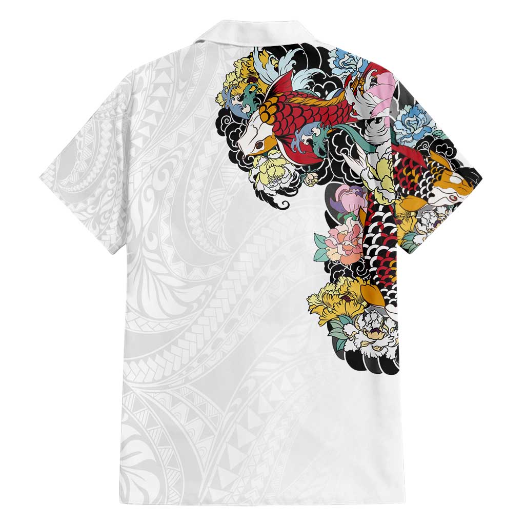Hawaiian and Japanese Together Family Matching Tank Maxi Dress and Hawaiian Shirt Colorful Traditional Japanese Tattoo and Kakau Pattern White Color LT03 - Polynesian Pride