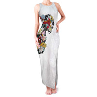 Hawaiian and Japanese Together Family Matching Tank Maxi Dress and Hawaiian Shirt Colorful Traditional Japanese Tattoo and Kakau Pattern White Color LT03 Mom's Dress White - Polynesian Pride