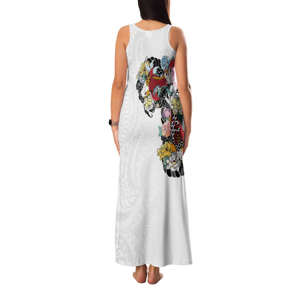 Hawaiian and Japanese Together Family Matching Tank Maxi Dress and Hawaiian Shirt Colorful Traditional Japanese Tattoo and Kakau Pattern White Color LT03 - Polynesian Pride
