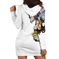 Hawaiian and Japanese Together Hoodie Dress Colorful Traditional Japanese Tattoo and Kakau Pattern White Color LT03 - Polynesian Pride