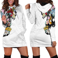 Hawaiian and Japanese Together Hoodie Dress Colorful Traditional Japanese Tattoo and Kakau Pattern White Color LT03 - Polynesian Pride