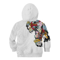 Hawaiian and Japanese Together Kid Hoodie Colorful Traditional Japanese Tattoo and Kakau Pattern White Color LT03 - Polynesian Pride