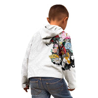Hawaiian and Japanese Together Kid Hoodie Colorful Traditional Japanese Tattoo and Kakau Pattern White Color LT03 - Polynesian Pride