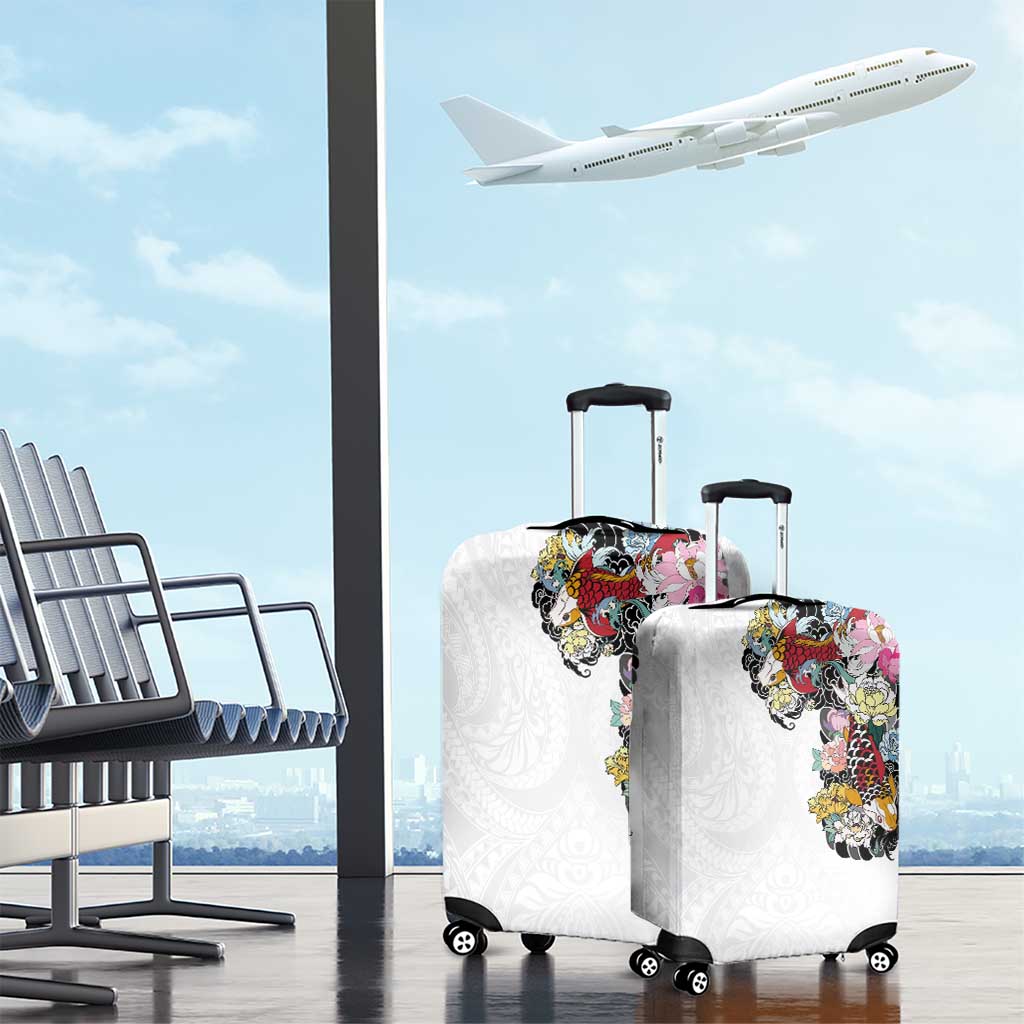 Hawaiian and Japanese Together Luggage Cover Colorful Traditional Japanese Tattoo and Kakau Pattern White Color LT03 - Polynesian Pride