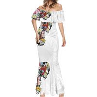 Hawaiian and Japanese Together Mermaid Dress Colorful Traditional Japanese Tattoo and Kakau Pattern White Color LT03 - Polynesian Pride