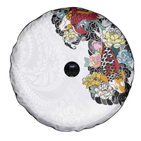 Hawaiian and Japanese Together Spare Tire Cover Colorful Traditional Japanese Tattoo and Kakau Pattern White Color LT03 - Polynesian Pride