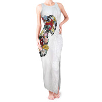 Hawaiian and Japanese Together Tank Maxi Dress Colorful Traditional Japanese Tattoo and Kakau Pattern White Color LT03 Women White - Polynesian Pride