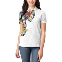 Hawaiian and Japanese Together Women Polo Shirt Colorful Traditional Japanese Tattoo and Kakau Pattern White Color LT03 - Polynesian Pride