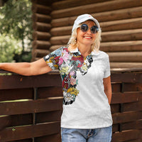 Hawaiian and Japanese Together Women Polo Shirt Colorful Traditional Japanese Tattoo and Kakau Pattern White Color LT03 - Polynesian Pride