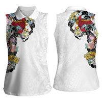 Hawaiian and Japanese Together Women Sleeveless Polo Shirt Colorful Traditional Japanese Tattoo and Kakau Pattern White Color LT03 - Polynesian Pride