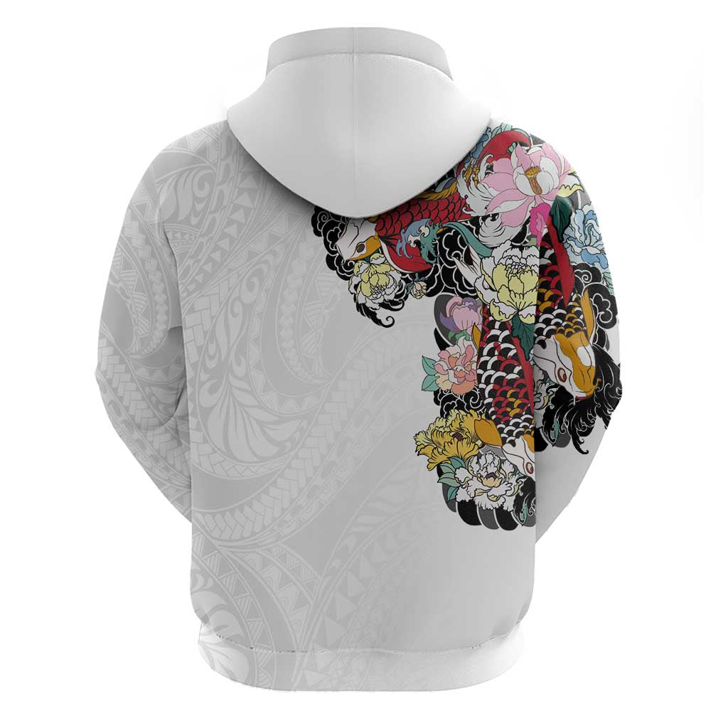 Hawaiian and Japanese Together Zip Hoodie Colorful Traditional Japanese Tattoo and Kakau Pattern White Color LT03 - Polynesian Pride