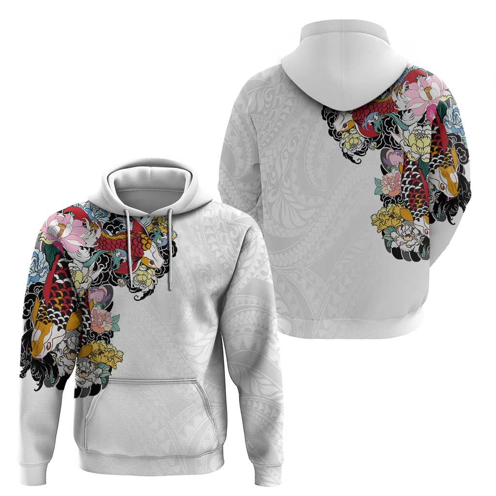 Hawaiian and Japanese Together Zip Hoodie Colorful Traditional Japanese Tattoo and Kakau Pattern White Color LT03 - Polynesian Pride