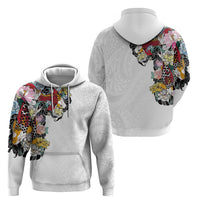 Hawaiian and Japanese Together Zip Hoodie Colorful Traditional Japanese Tattoo and Kakau Pattern White Color LT03 - Polynesian Pride