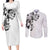Hawaiian and Japanese Together Couples Matching Long Sleeve Bodycon Dress and Long Sleeve Button Shirt Japanese Koi Fish Tattoo and Kakau Pattern White Color