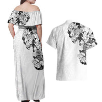 Hawaiian and Japanese Together Couples Matching Off Shoulder Maxi Dress and Hawaiian Shirt Japanese Koi Fish Tattoo and Kakau Pattern White Color LT03 - Polynesian Pride