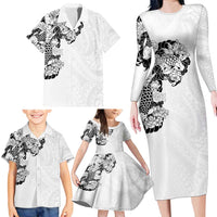 Hawaiian and Japanese Together Family Matching Long Sleeve Bodycon Dress and Hawaiian Shirt Japanese Koi Fish Tattoo and Kakau Pattern White Color LT03 - Polynesian Pride