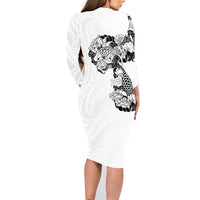 Hawaiian and Japanese Together Family Matching Long Sleeve Bodycon Dress and Hawaiian Shirt Japanese Koi Fish Tattoo and Kakau Pattern White Color LT03 - Polynesian Pride