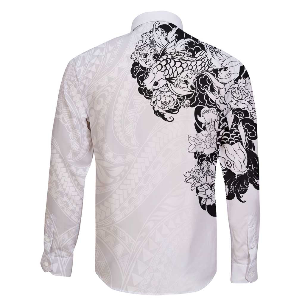 Hawaiian and Japanese Together Family Matching Mermaid Dress and Hawaiian Shirt Japanese Koi Fish Tattoo and Kakau Pattern White Color LT03 - Polynesian Pride