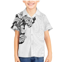 Hawaiian and Japanese Together Family Matching Mermaid Dress and Hawaiian Shirt Japanese Koi Fish Tattoo and Kakau Pattern White Color LT03 Son's Shirt White - Polynesian Pride