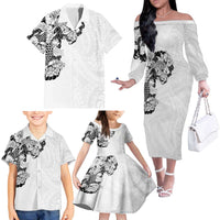 Hawaiian and Japanese Together Family Matching Off The Shoulder Long Sleeve Dress and Hawaiian Shirt Japanese Koi Fish Tattoo and Kakau Pattern White Color LT03 - Polynesian Pride