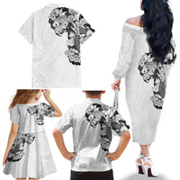 Hawaiian and Japanese Together Family Matching Off The Shoulder Long Sleeve Dress and Hawaiian Shirt Japanese Koi Fish Tattoo and Kakau Pattern White Color LT03 - Polynesian Pride