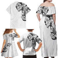 Hawaiian and Japanese Together Family Matching Off Shoulder Maxi Dress and Hawaiian Shirt Japanese Koi Fish Tattoo and Kakau Pattern White Color LT03 - Polynesian Pride