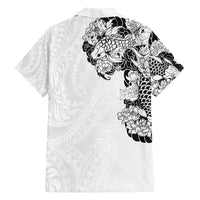 Hawaiian and Japanese Together Family Matching Off Shoulder Maxi Dress and Hawaiian Shirt Japanese Koi Fish Tattoo and Kakau Pattern White Color LT03 - Polynesian Pride