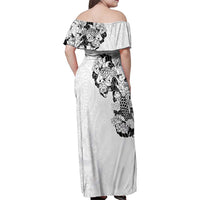Hawaiian and Japanese Together Family Matching Off Shoulder Maxi Dress and Hawaiian Shirt Japanese Koi Fish Tattoo and Kakau Pattern White Color LT03 - Polynesian Pride