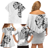 Hawaiian and Japanese Together Family Matching Off Shoulder Short Dress and Hawaiian Shirt Japanese Koi Fish Tattoo and Kakau Pattern White Color LT03 - Polynesian Pride