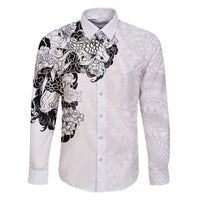Hawaiian and Japanese Together Family Matching Puletasi and Hawaiian Shirt Japanese Koi Fish Tattoo and Kakau Pattern White Color LT03 Dad's Shirt - Long Sleeve White - Polynesian Pride